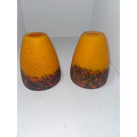 Amber Glass Art Deco Light Shade Replacement Fixture Part Set of 2 - Picture 1 of 5